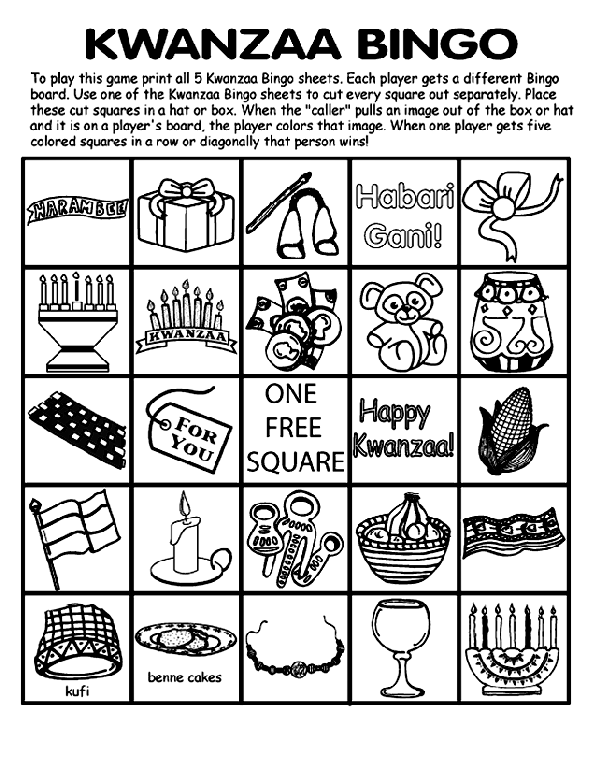 Kwanzaa Bingo Board No.2 coloring page