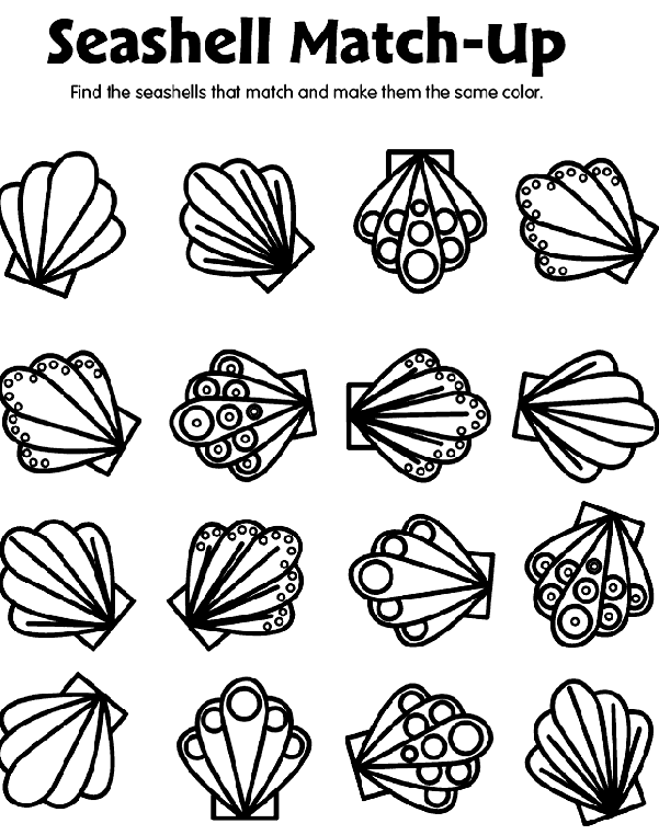 Free Seashell Coloring Pages Seashell MatchUp crayolacomau