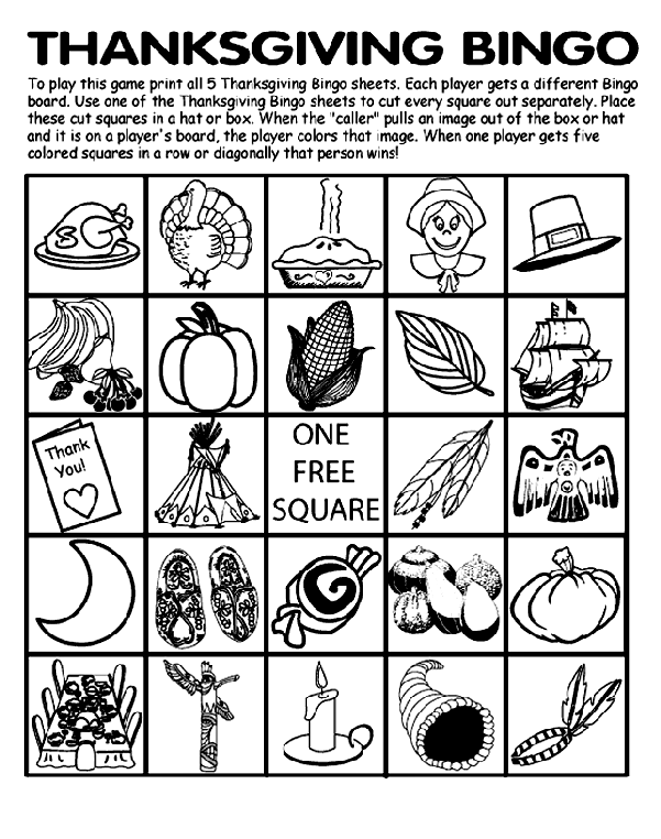 Thanksgiving Bingo Board No.1 coloring page