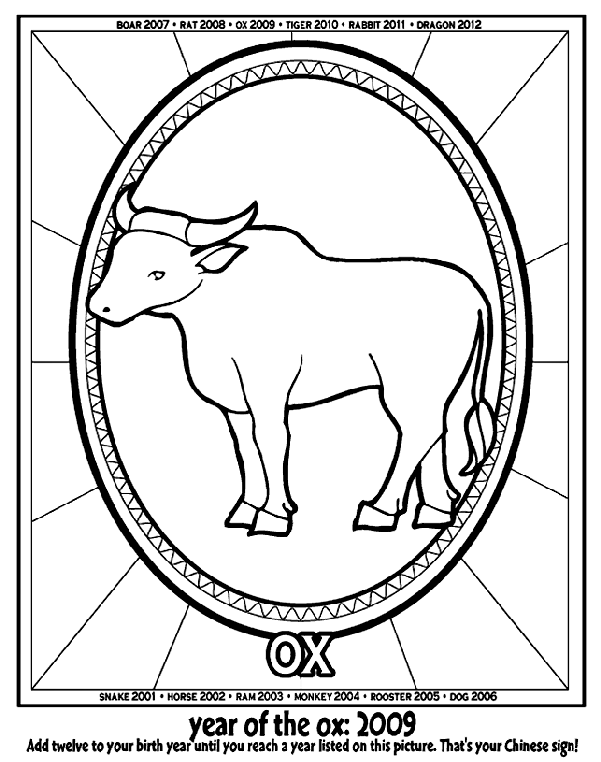 Chinese New Year - Year of the Ox coloring page