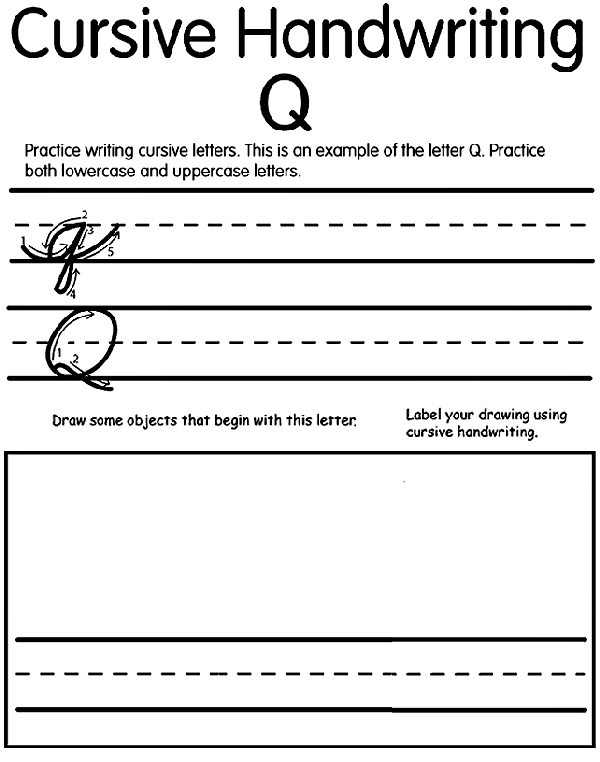 Cursive Q coloring page