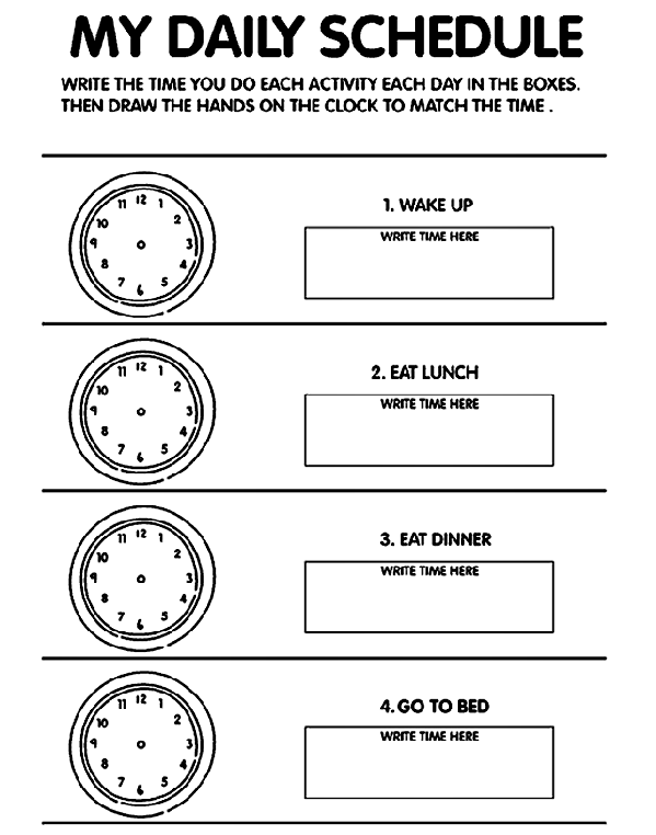 My Daily Schedule coloring page