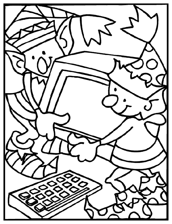 Christmas Elves Working coloring page