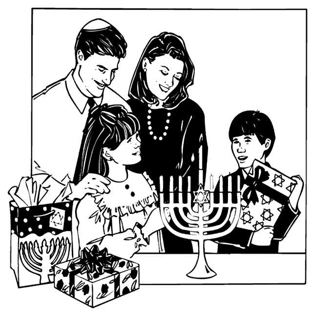 Chanukah Family Celebration coloring page