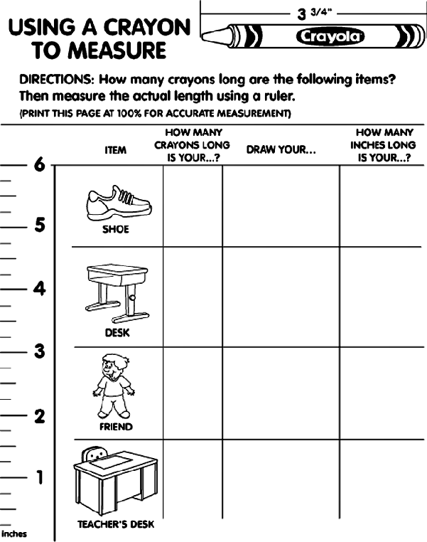 Using a Crayon to Measure - Measurement coloring page