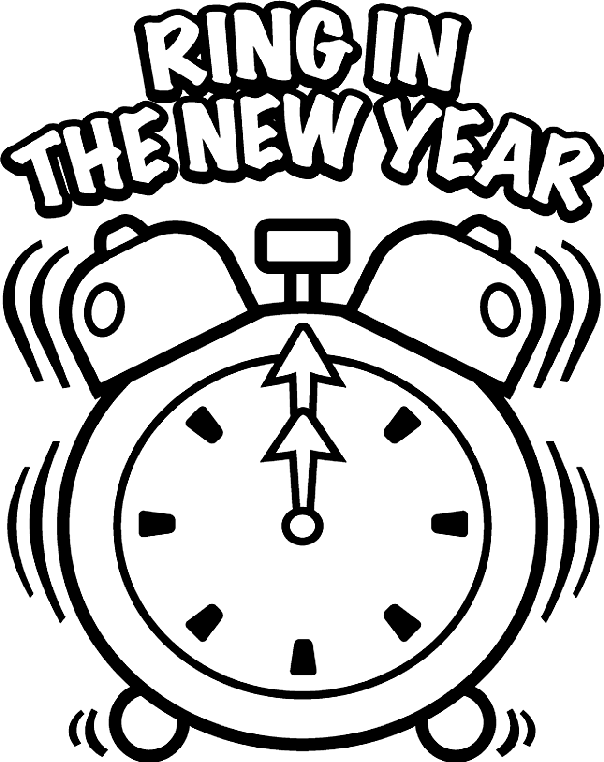 New Year's Clock coloring page