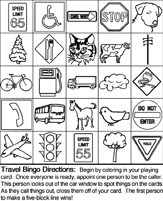 Travel Bingo Board 3 coloring page