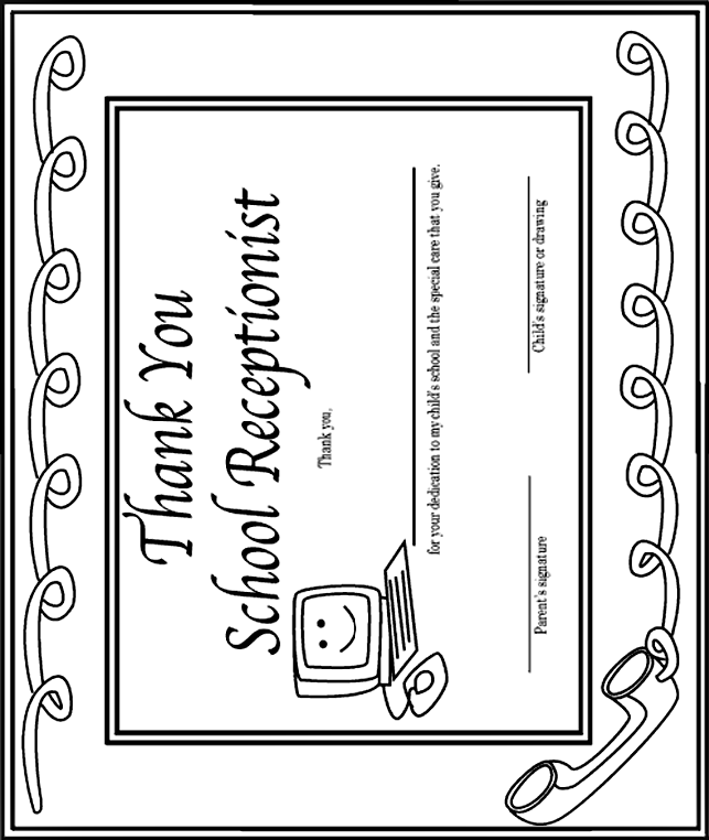Thank You School Receptionist coloring page