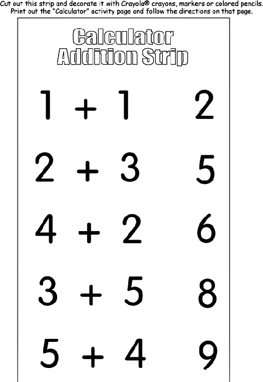 Calculator Addition Strip coloring page