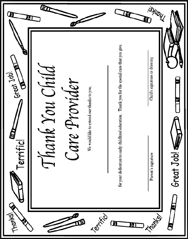 Thank You Child Care Provider coloring page